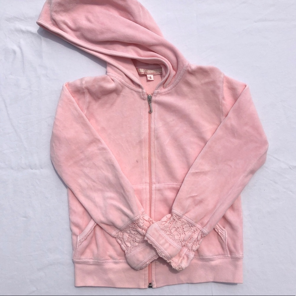 JUICY COUTURE VELOUR SWEATSHIRT CROCHET SLEEVES